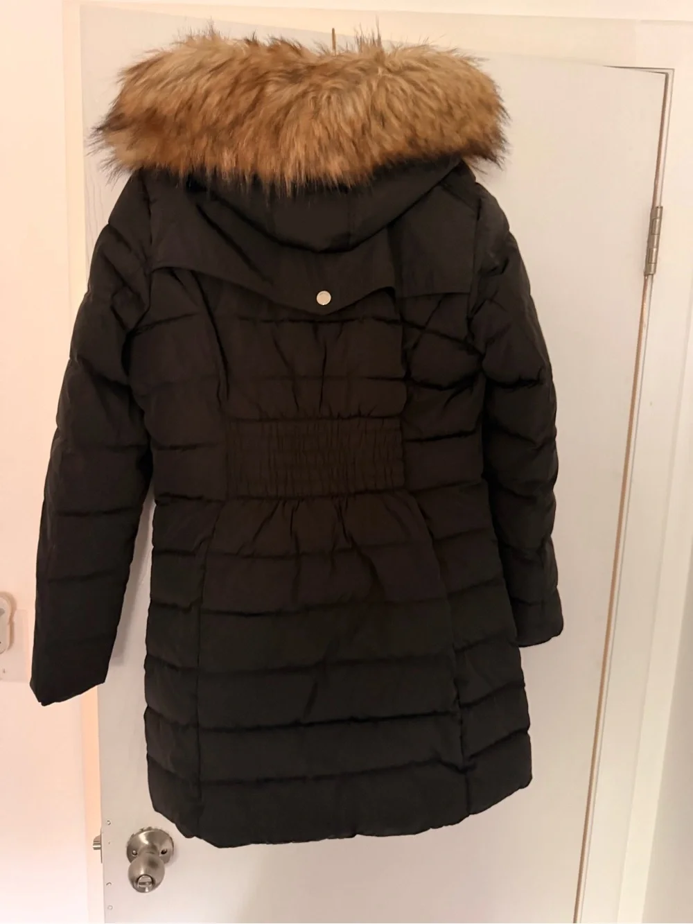Michael Kors Black Quilted Puffer Coat with Faux Fur Trim
